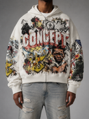 Concept LA 'Honor' Oversized Zip Up Hoodie in White