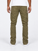 Makobi Berteli cargo pants in olive denim, front view showing relaxed fit and multiple pockets, men's casual streetwear style