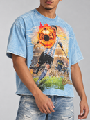 Men’s Rebel Denim 'Born' Oversized French Terry T-shirt in Blue