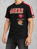 Black Pro Standard San Francisco 49ers striped retro classic T-shirt with team logo and vintage design.
