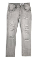Gray distressed jeans on a white background By Fresh N Fitted