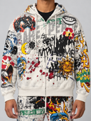RARE PEACE Graffiti Doodle all-over print oversized zip-up hoodie in ecru with graffiti artwork