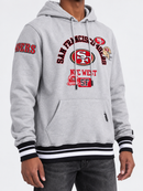Gray San Francisco 49ers 'Area Code' hoodie by Pro Standard, featuring team logo and city code on front.