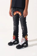 BLACK LIGHT Kids 'Fiery' Rhinestone Flare Fit Denim in Black
