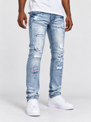 Makobi Modena light wash denim jeans, classic fit, shown on model with pockets and belt loops, suitable for casual wear