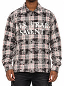 Men’s Rebel Denim 'Reigning Status' Long Sleeve Button Up Flannel in Pink