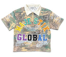 Majestik 'Global' Cut & Sew Stripe Polo Shirt in Wood Camo