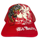Ed Hardy 'Dragon' Rhinestone Trucker Hat (Red) - FRESH N FITTED