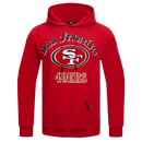 Red Pro Standard San Francisco 49ers Old English hoodie featuring team logo and design on the front, casual sportswear for fans.