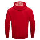 Red Pro Standard San Francisco 49ers Old English hoodie featuring team logo and design on the front, casual sportswear for fans.