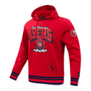 Red Pro Standard San Francisco 49ers hoodie with team badge logo, soft fabric, and front kangaroo pocket.
