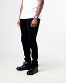 Black rip jeans with rips and biker patch. By Fresh N Fitted 