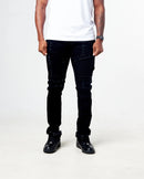 Black rip jeans with rips and biker patch. By Fresh N Fitted 