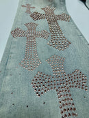 Taker 'Rhinestone Cross' Premium stretch Stack Denim (Rustic Blue) T5046 - FRESH N FITTED