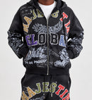 Men's Majestik 'Global' Garment Dyed Heavy French Terry Zip Up Hoodie in Black