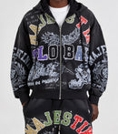Men's Majestik 'Global' Garment Dyed Heavy French Terry Zip Up Hoodie in Black