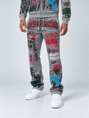 RARE PEACE 'Peace Is Power' All Over Print Flared Sweatpants in Grey