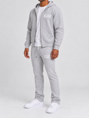 Men's SYIP See You in Paradise heavyweight zip-up hoodie in Heather Grey, displayed in a studio angled view