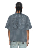 Black fade Ksubi Halftime SS Duke Jersey tee with a relaxed fit and bold branding, shown on a hanger.
