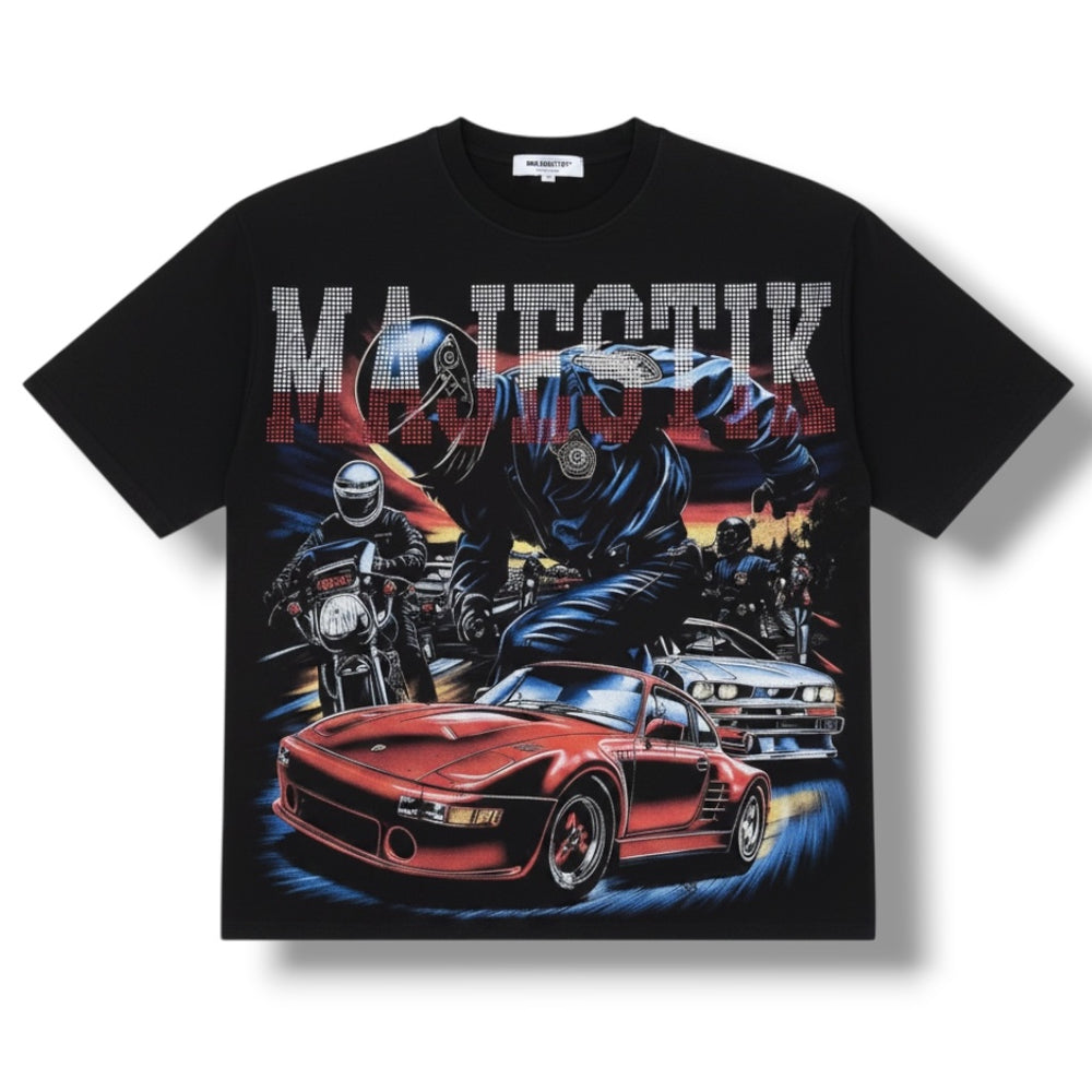 Majestik 'Speed Chase' Cropped T-Shirt In Black | Fresh N Fitted
