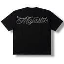 Black cropped t-shirt with rhinestone text. By Fresh N Fitted.