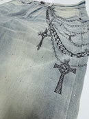 Taker 'Rhinestone Cross' Premium stretch Stack Denim (Rustic Blue) T5046 - FRESH N FITTED