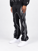 Men's Rebel Denim 'Tribal' Flared Windbreaker Pants - Black