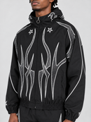 Men's Rebel Denim 'Tribal' Hooded Windbreaker Jacket - Black