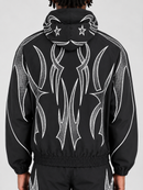 Men's Rebel Denim 'Tribal' Hooded Windbreaker Jacket - Black