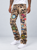 Men's Focus Patchwork Stacked Denim in Desert Camo featuring layered denim panels and desert camouflage pattern.