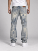 Men’s MAKOBI Jevanni straight fit denim jeans in dirt wash, showing the textured denim fabric and classic straight-leg style.