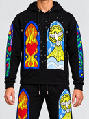 Black Pike stained glass hoodie in black, featuring vibrant stained glass design on the front, casual fit, and soft fabric.