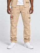 Makobi Elite Club stacked twill pants in khaki, showcasing a stylish fit with a tapered design and casual waistband.
