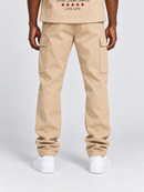 Makobi Elite Club stacked twill pants in khaki color, showcasing the tailored fit and stylish design of these men's stacked pants.