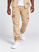Makobi Elite Club stacked twill pants in khaki, showcasing the stylish, tailored design with a stacked leg style and modern fit.