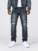 Crystallized Slim Denim Pants by Smugglers Moon in washed black with subtle embellishments and classic five-pocket design.