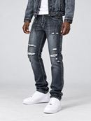 Smugglers Moon crystallized slim denim pants in washed black, featuring a modern fit and textured detailing.