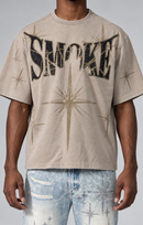 Smoke Rise Starry Smoke wide crop tee in chipmunk color with starry graphic design, casual fit, and short sleeves.