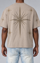 Smoke Rise Starry Smoke wide crop tee in chipmunk color, featuring a relaxed fit and stylish graphic design on the front.