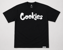 Black and white Cookies Original Mint T-Shirt featuring the Cookies logo, casual graphic tee for fans of streetwear and skate culture.