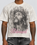 Rebel Minds 'Blessed' Rhinestone Cropped T-Shirt in White