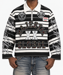 Men's Majestik 'Global' Cut & Sew Stripe Long-sleeve Polo Shirt in Black