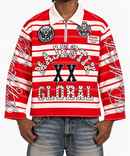Men's Majestik 'Global' Cut & Sew Stripe Long-sleeve Polo Shirt in Red
