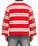 Men's Majestik 'Global' Cut & Sew Stripe Long-sleeve Polo Shirt in Red