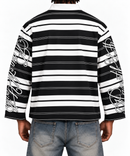 Men's Majestik 'Global' Cut & Sew Stripe Long-sleeve Polo Shirt in Black