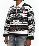 Men's Majestik 'Global' Cut & Sew Stripe Long-sleeve Polo Shirt in Black