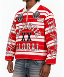 Men's Majestik 'Global' Cut & Sew Stripe Long-sleeve Polo Shirt in Red
