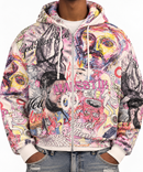 Men's Majestik 'God Bless You' Garment Dyed French Terry Zip Up Hoodie in Cream