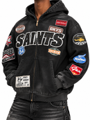 Men's BKYS 'Sports Academy' Zip-Up Hoodie in Black