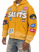 Men's BKYS 'Sports Academy' Zip-Up Hoodie in Golden Beige